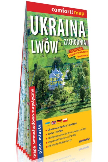 Ukraina Zachodnia i Lwów laminowana mapa samochodo