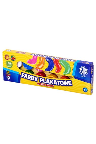 Farby plakatowe 12 kolorów 10 ml Astra