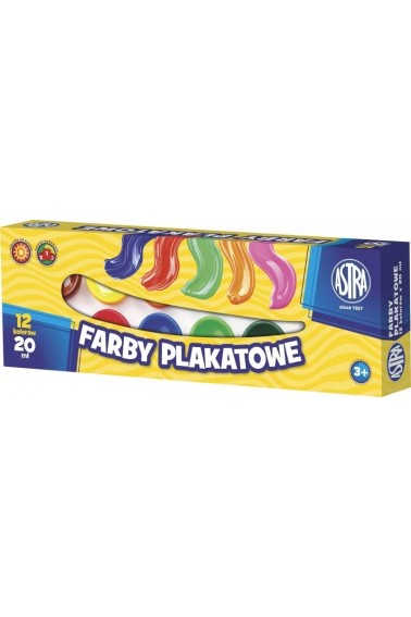 Farby plakatowe 12 kolorów 20 ml Astra